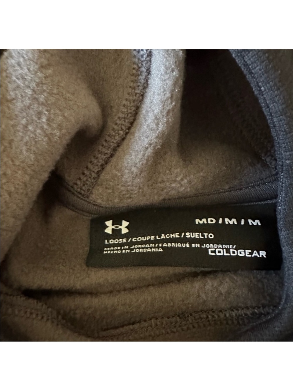 Under Armour Grey Hoodie with Orange-Trim Logo Patch Cold Gear - Picture 5 of 5